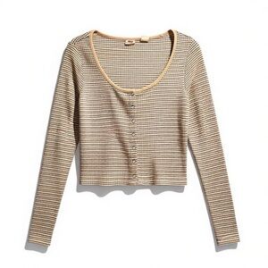 Levi’s Ribbed Henley Crop Top Long Sleeve Button Front 80% Cotton Women’s Large